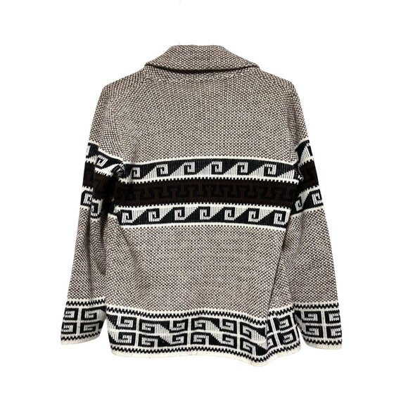 Vintage Mens Tribal Cardigan Sweater XL Brown Cream Open Shawl Collar The Dude - Picture 3 of 6